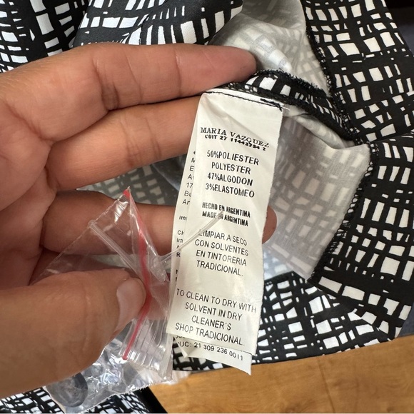 Maria Vazquez Strapless Button Up Mini Dress Tie Waist Size SM Black White Chic - Picture 6 of 8